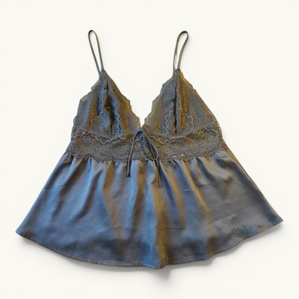 Victoria's Secret Black Satin Lace Flyaway Babydoll Cami Size M